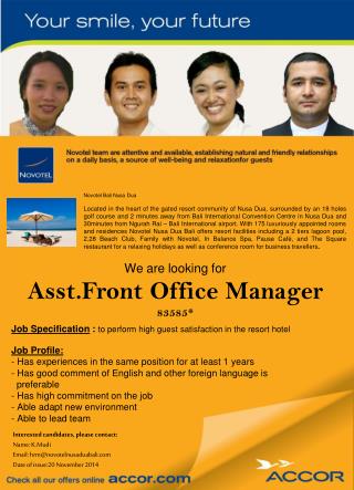 We are looking for Asst.Front Office Manager 83585*