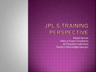 JPL’s Training Perspective