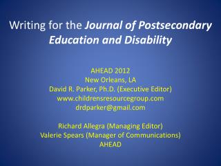 Writing for the Journal of Postsecondary Education and Disability