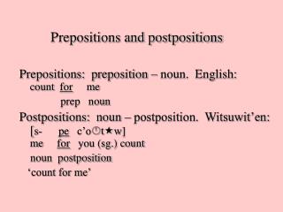 Prepositions and postpositions