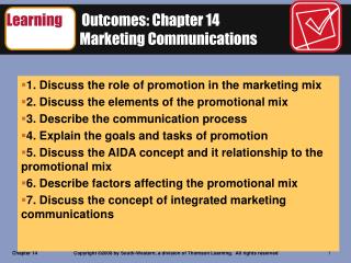 Learning Outcomes: Chapter 14 Integrated Marketing Communications