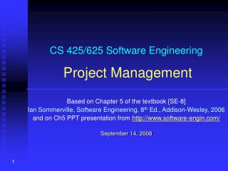 CS 425/625 Software Engineering Project Management