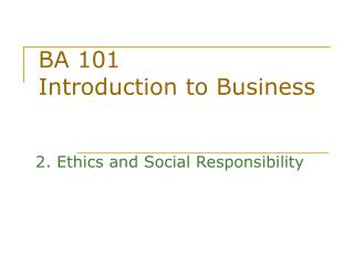 BA 101 Introduction to Business