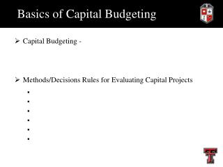 Basics of Capital Budgeting