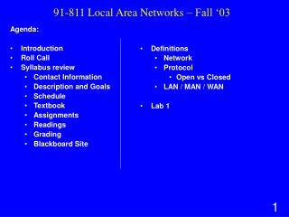 91-811 Local Area Networks – Fall ‘03