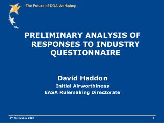 PRELIMINARY ANALYSIS OF RESPONSES TO INDUSTRY QUESTIONNAIRE David Haddon Initial Airworthiness