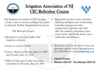 Irrigation Association of NJ CIC Refresher Course