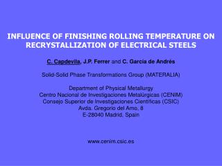 INFLUENCE OF FINISHING ROLLING TEMPERATURE ON RECRYSTALLIZATION OF ELECTRICAL STEELS