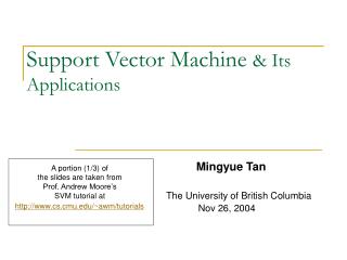 Support Vector Machine &amp; Its Applications