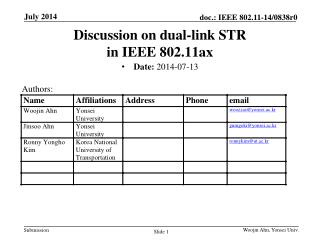 Discussion on dual-link STR in IEEE 802.11ax