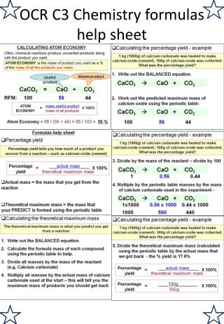 OCR C3 Chemistry formulas help sheet