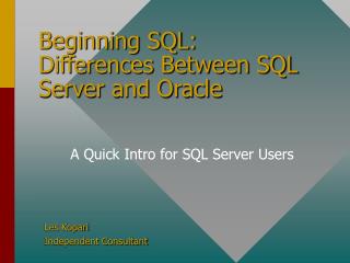 Beginning SQL: Differences Between SQL Server and Oracle