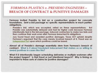 Formosa Plastics v. Presidio Engineers – Breach of Contract &amp; Punitive Damages