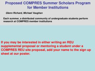 Proposed COMPRES Summer Scholars Program for Member Institutions