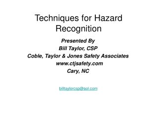 Techniques for Hazard Recognition