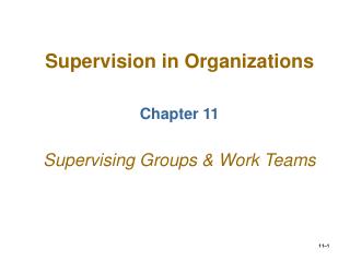 Supervision in Organizations Chapter 11 Supervising Groups &amp; Work Teams