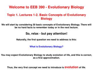 Welcome to EEB 390 - Evolutionary Biology