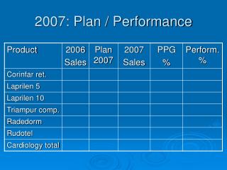 2007 : Plan / Performance