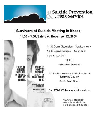 Survivors of Suicide Meeting in Ithaca 11:30 – 3:00, Saturday, November 22, 2008