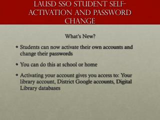 LAUSD SSO Student Self-Activation and Password Change