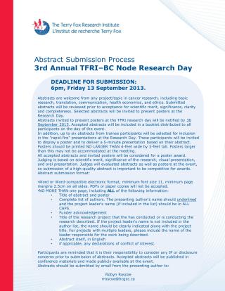 Abstract Submission Process 3rd Annual TFRI–BC Node Research Day