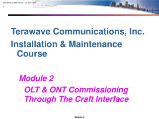 Terawave Communications, Inc. Installation &amp; Maintenance Course Module 2