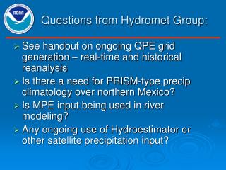 Questions from Hydromet Group: