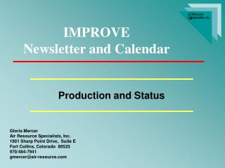 IMPROVE Newsletter and Calendar