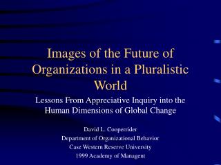 Images of the Future of Organizations in a Pluralistic World