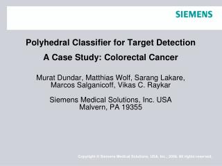 Polyhedral Classifier for Target Detection A Case Study: Colorectal Cancer