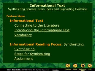 Informational Text Synthesizing Sources: Main Ideas and Supporting Evidence