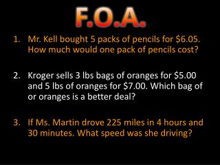 Mr. Kell bought 5 packs of pencils for $6.05. How much would one pack of pencils cost?