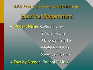 S.P.B.Patel Engineering college,mehsana Electrical Department