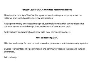 Forsyth County DMC Committee Recommendations