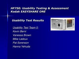 HF750: Usability Testing &amp; Assessment Kodak EASYSHARE ONE