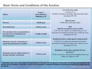 Basic Terms and Conditions of the Auction