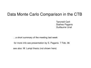 Data Monte Carlo Comparison in the CTB