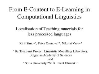 From E - Content to E-Learning in Computational Linguistics