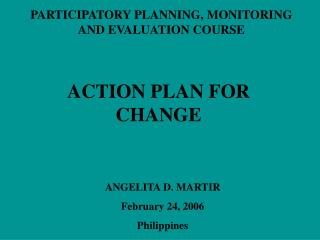 PARTICIPATORY PLANNING, MONITORING AND EVALUATION COURSE