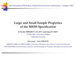 11th International Workshop of Spatial Econometrics and Statistics – Avignon 2012