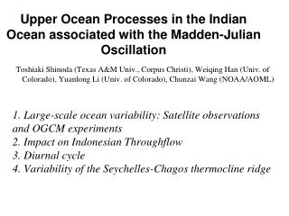 Upper Ocean Processes in the Indian Ocean associated with the Madden - Julian Oscillation