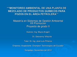 Maestría en Sistemas de Gestión Ambiental VII Promoción Proyecto de grado II