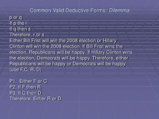 Common Valid Deductive Forms: Dilemma