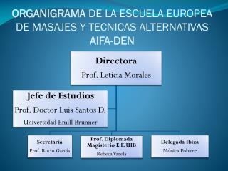 ORGANIGRAMA DE LA ESCUELA EUROPEA DE MASAJES Y TECNICAS ALTERNATIVAS AIFA-DEN