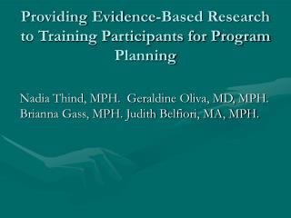 Providing Evidence-Based Research to Training Participants for Program Planning