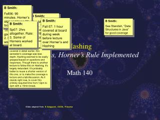 Hashing Basic Ideas, Horner’s Rule Implemented