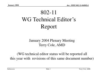 802-11 WG Technical Editor’s Report