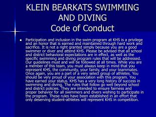 KLEIN BEARKATS SWIMMING AND DIVING Code of Conduct