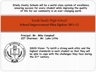 South Stanly High School School Improvement Plan Update 2011-12