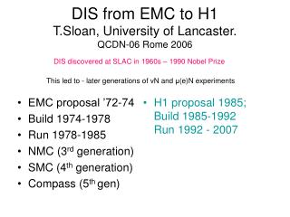 DIS from EMC to H1 T.Sloan, University of Lancaster. QCDN-06 Rome 2006